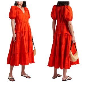 Ulla Johnson Claribel Midi Dress Poppy Orange Cotton Size 0 NWT $425
